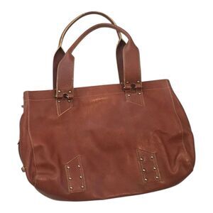 Cole Haan Purse Brown Leather Shoulder Tote Bag Rivets Stitch Y2K Boho Vintage
